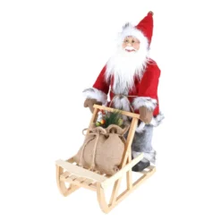 Christmas By Sas 45cm X 30cm Santa & Wooden Sleigh Decorative Statue Intricate Details