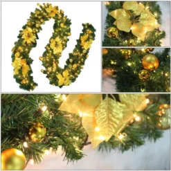 GENERIC 9FT Yellow Christmas Garland With LED Light Xmas Artificial Wreath Stairs Rattan Decor