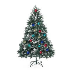 Snowy Christmas Tree Xmas Pine Cones 6Ft 180cm 930 Tips + Bauble Balls