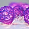 1 Set Of 20 LED Cassis Purple 5cm Rattan Cane Ball Battery Powered String Lights Christmas Gift Home Wedding Party Bedroom Decoration Table Centrepiece