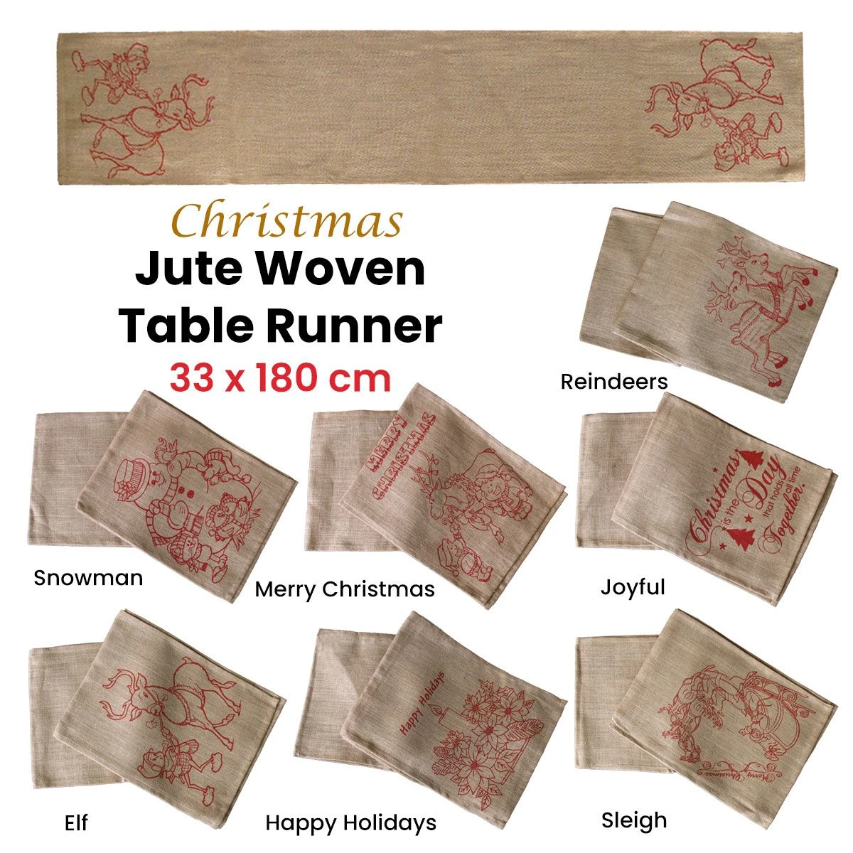 Christmas Jute Woven Taupe Table Runner 33 X 180cm Merry Christmas 4 Christmas Jute Woven Taupe Table Runner 33 X 180cm Merry Christmas - Image 2