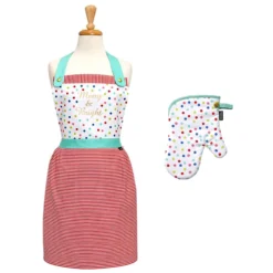 Ladelle Set Of 2 Merry And Bright Christmas Oven Mitt & Apron Kitchen Set