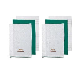 Ladelle Joyful Merry Christmas Set Of 6 Cotton Kitchen Towels Green