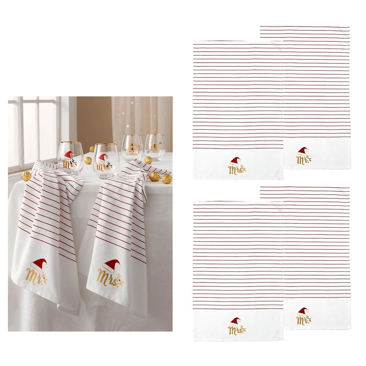 Ladelle Mr & Mrs Christmas Hat Set Of 4 Cotton Kitchen Towels 45 X 70 Cm 3 Ladelle Mr & Mrs Christmas Hat Set Of 4 Cotton Kitchen Towels 45 X 70 Cm