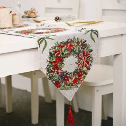 Christmas Table Runner Thickened Knitted Dining Tablecloth Xmas Party Decor(Garland)