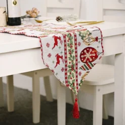 Christmas Table Runner Thickened Knitted Dining Tablecloth Xmas Party Decor(Elk)