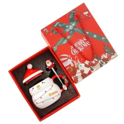 Generic Christmas Store 41 Christmas Cup Gift Box Ceramic Mug Set Mug Gift Set Christmas Coffee Cup(Snowman)