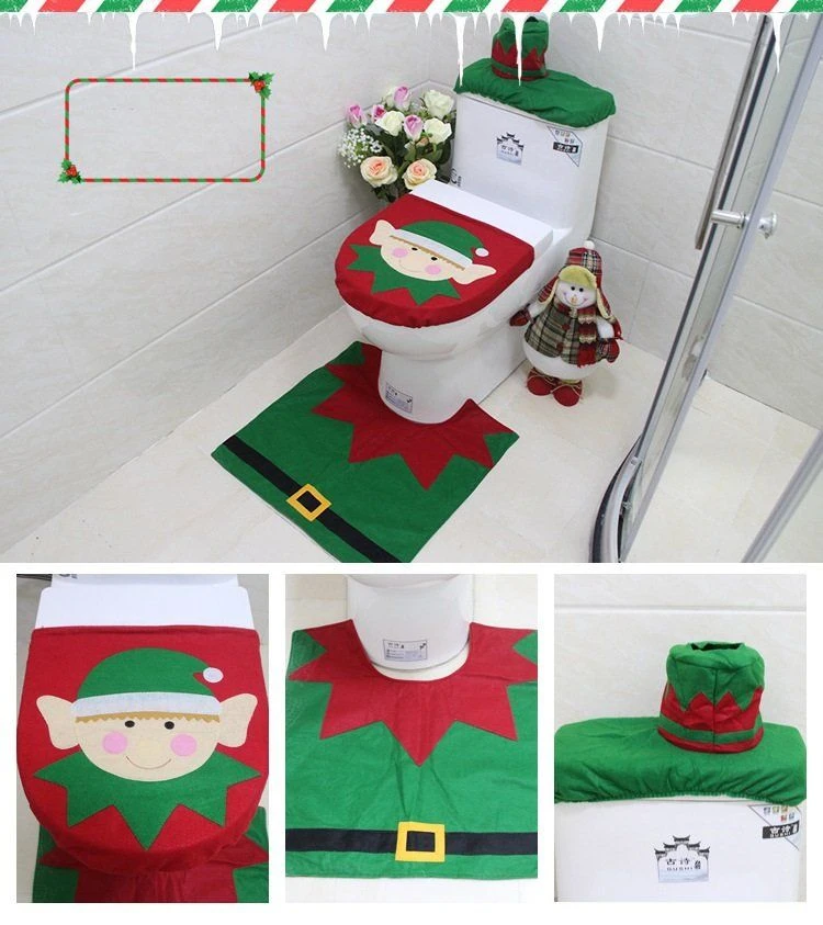 4pcs Christmas Toilet Seat Cover Rug Bathroom Set Santa Snowman Xmas Home Décor, Elf 3 4pcs Christmas Toilet Seat Cover Rug Bathroom Set Santa Snowman Xmas Home Décor, Elf