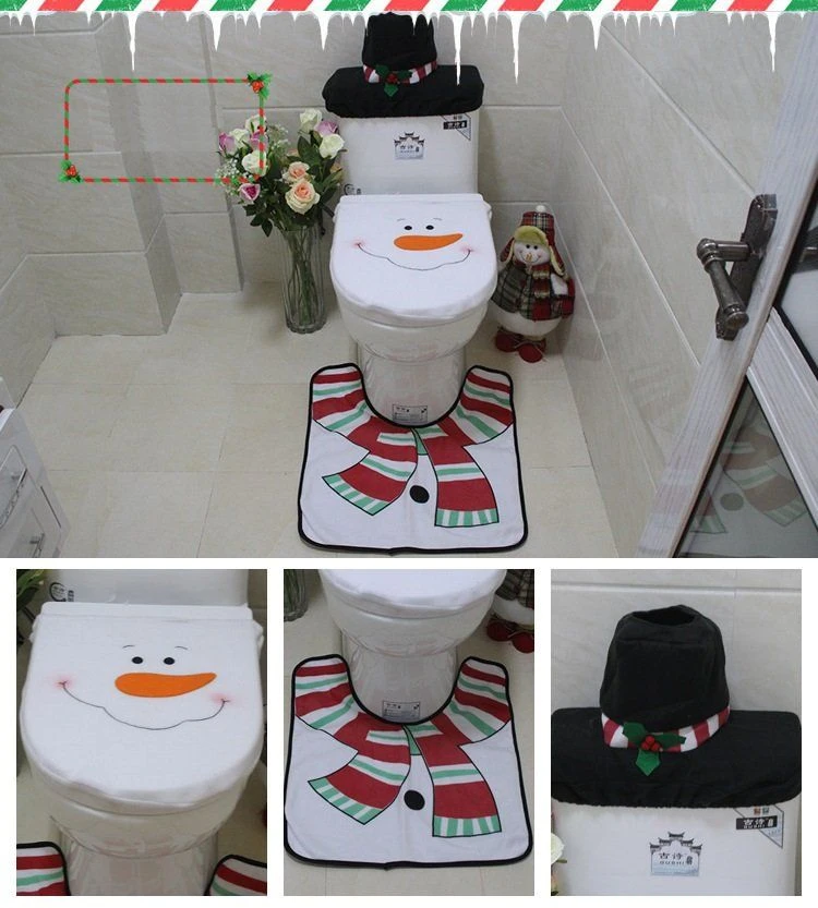 4pcs Christmas Toilet Seat Cover Rug Bathroom Set Santa Snowman Xmas Home Décor, Snowman A 3 4pcs Christmas Toilet Seat Cover Rug Bathroom Set Santa Snowman Xmas Home Décor, Snowman A