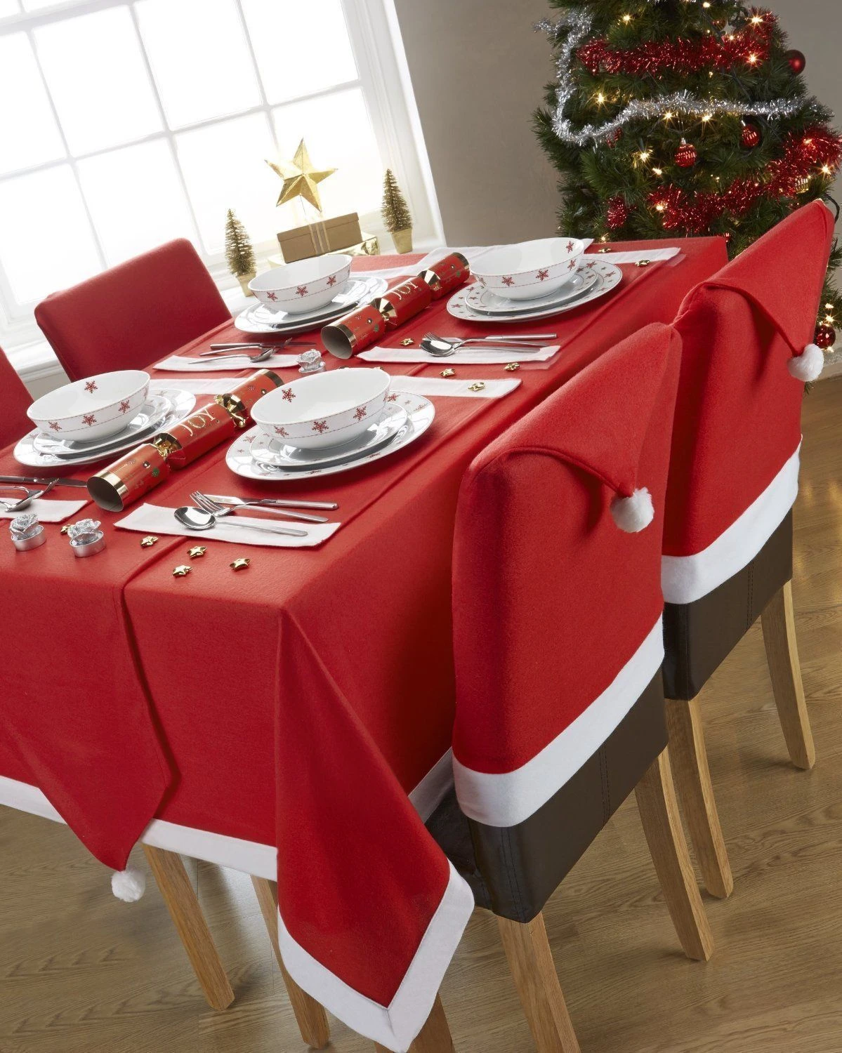 Christmas Chair Covers Tablecloth Runner Decoration Xmas Dinner Party Santa Gift, 6x Chair Covers 4 Christmas Chair Covers Tablecloth Runner Decoration Xmas Dinner Party Santa Gift, 6x Chair Covers - Image 2