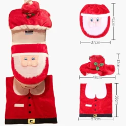 4pcs Christmas Toilet Seat Cover Rug Bathroom Set Santa Snowman Xmas Home Décor, Santa B (Set Of 3)