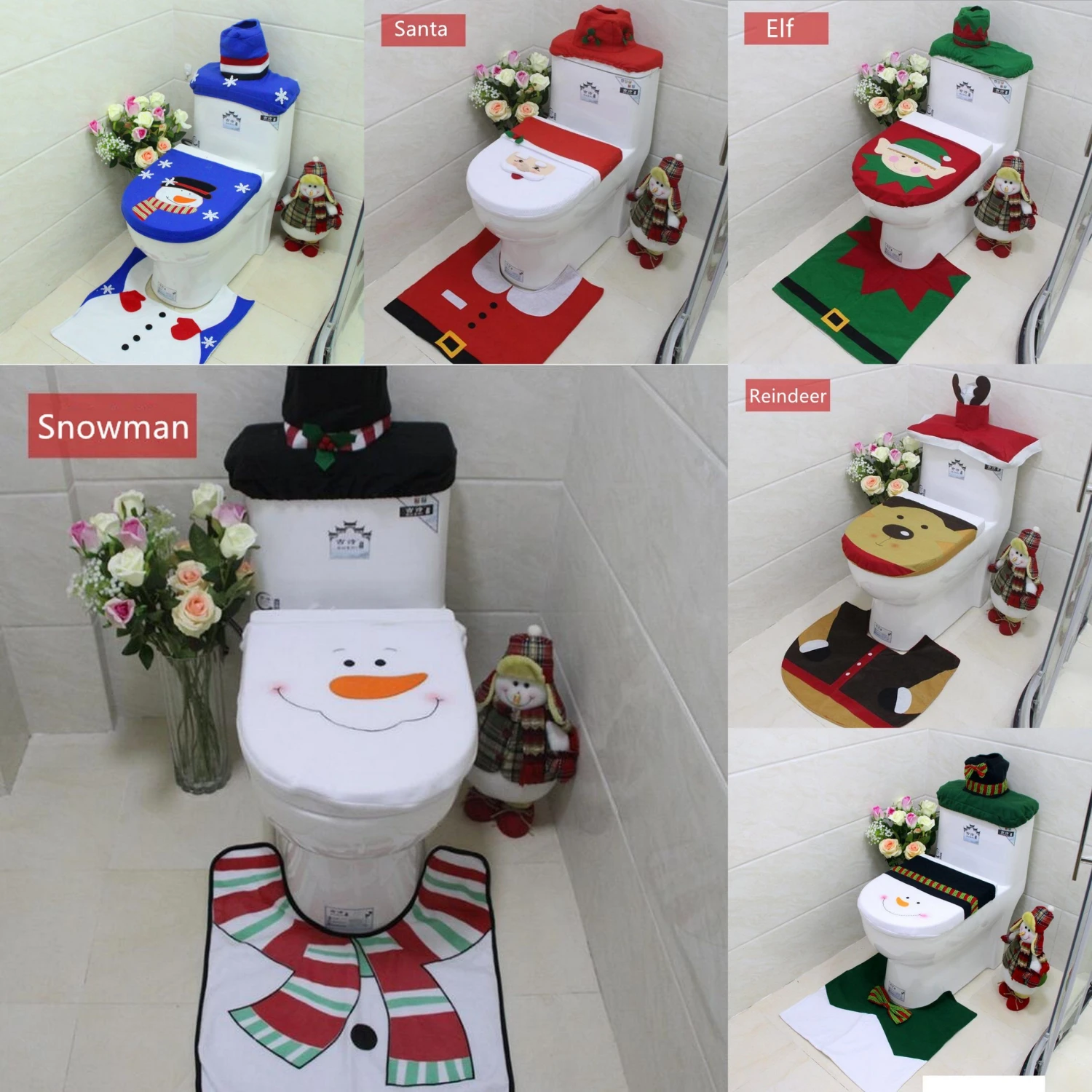 4pcs Christmas Toilet Seat Cover Rug Bathroom Set Santa Snowman Xmas Home Décor, Santa B (Set Of 3) 4 4pcs Christmas Toilet Seat Cover Rug Bathroom Set Santa Snowman Xmas Home Décor, Santa B (Set Of 3) - Image 2