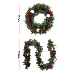 Jingle Jollys Christmas Garland With Wreath Set Ornaments Xmas Tree Decor -Generic Christmas Store xm tr gar wre berry red 89864 01