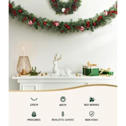 Jingle Jollys Christmas Garland With Wreath Set Ornaments Xmas Tree Decor -Generic Christmas Store xm tr gar wre berry red 89864 02